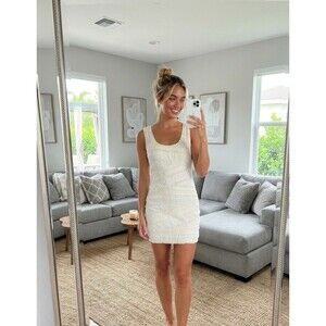 Max Studio Lace Dress Size M Cream Crochet Bodycon Romantic Feminine Cottagecore